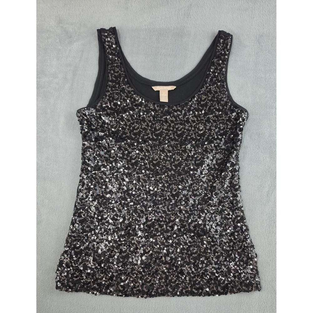 Sequin‎ Tank Top Womens Small Black Sleeveless Party Top Banana Republic